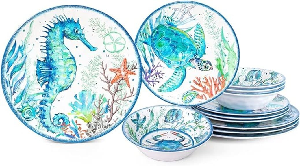 12 piece melamine beach dinnerware