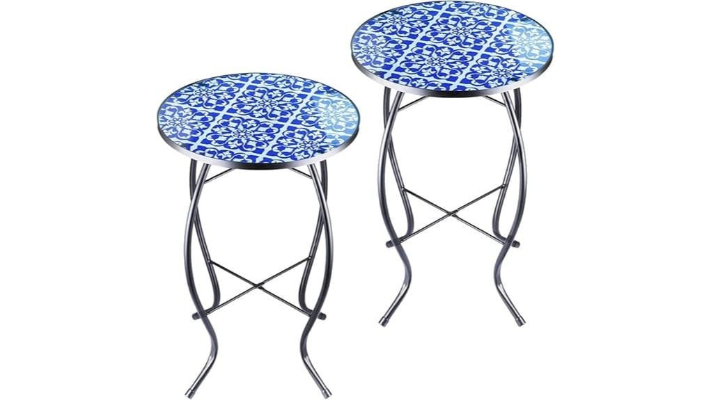 blue white mosaic side tables