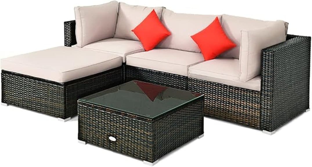 compact five piece wicker patio set