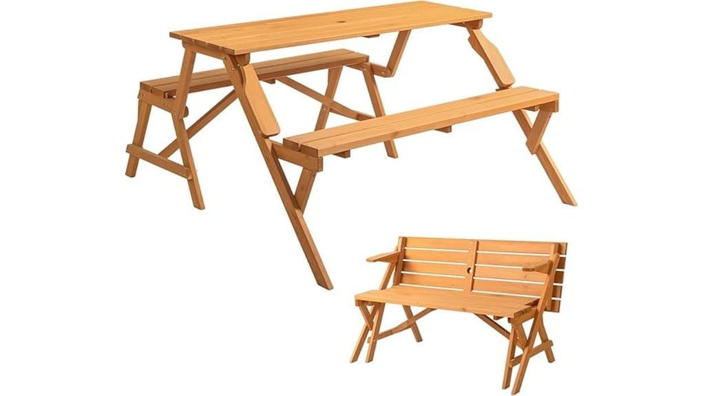 convertible wooden outdoor picnic table
