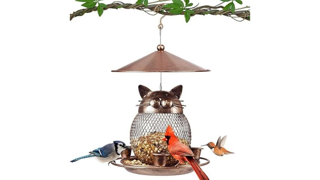 cute cat shaped outdoor birdfeeder