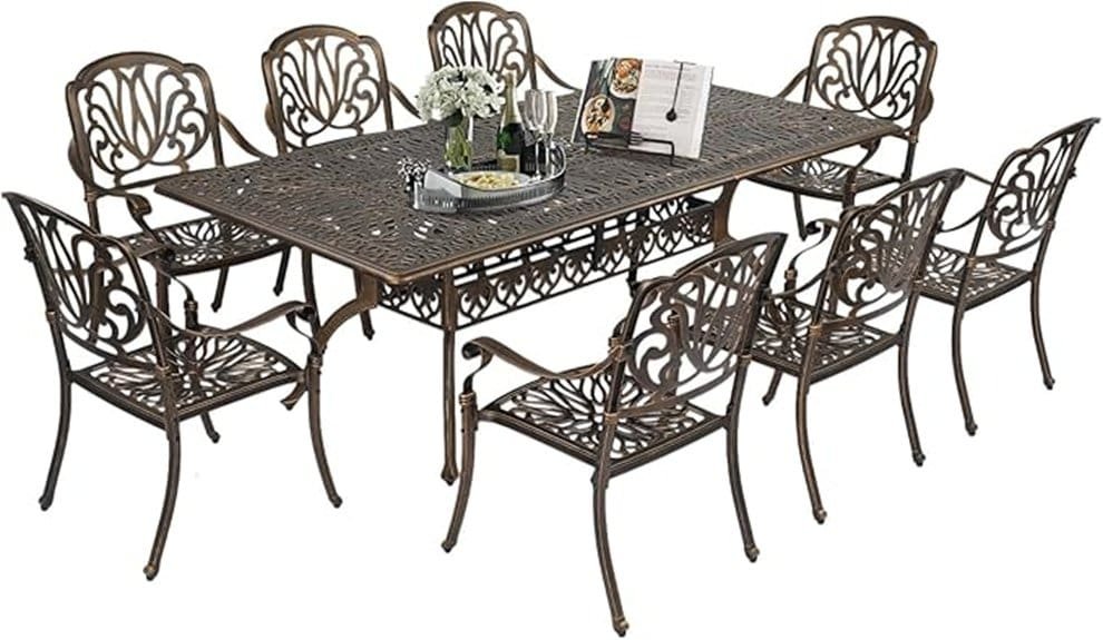 nine piece cast aluminum dining set
