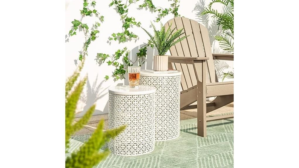 pair of wicker tables