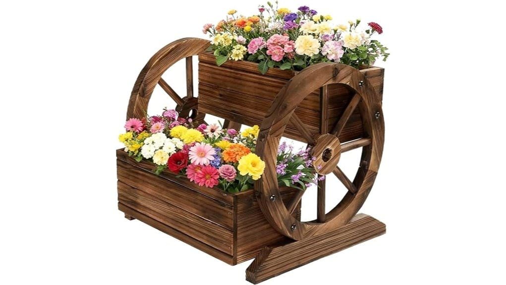 rustic wooden wagon planter