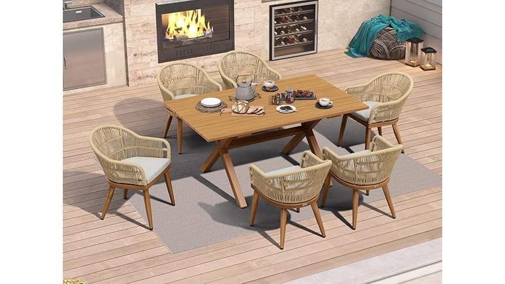 seven piece purple outdoor dining set