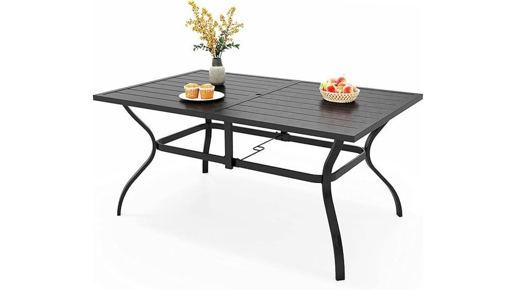 spacious weather resistant six seater table