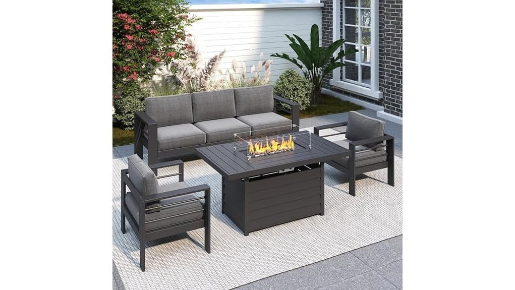 aluminum patio set with firepit
